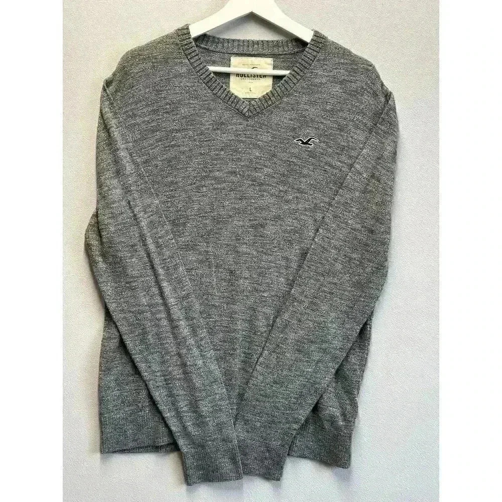Hollister V Neck Pullover Gray Sweater Men's Size Large